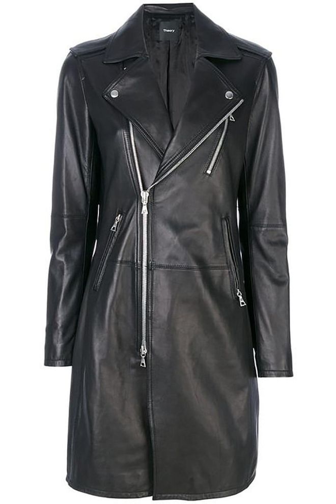 Theory leather jacket, $2,126, farfetch.com.