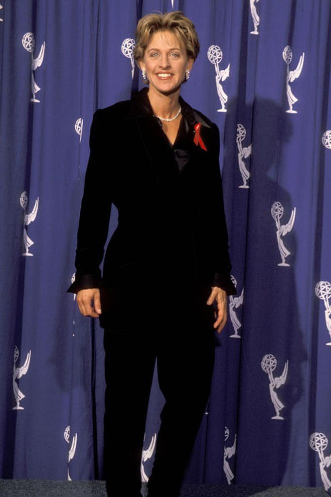 DeGeneres wore a simple pantsuit to the Emmy Awards in 1994. 