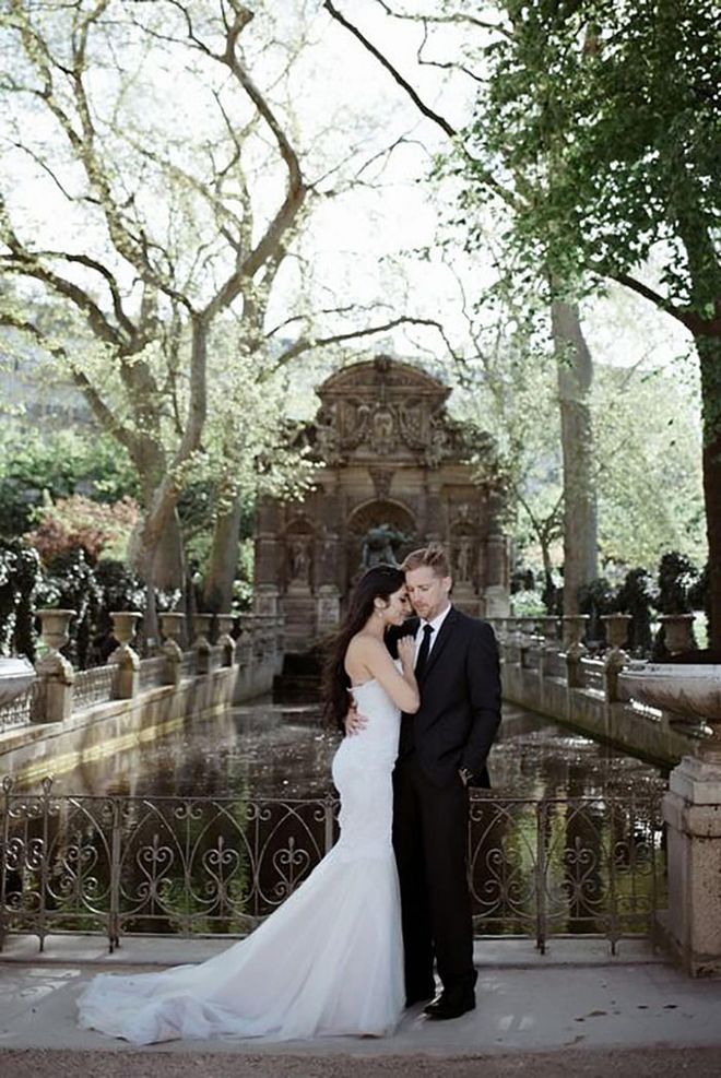 With no less than five stops, one couple's wedding turned into a grand adventure across Europe. Their first destination? Paris, of course, for a gorgeous elopement ceremony. The Medici Fountain at Luxembourg Gardens only adds to the fairytale setting.

Via Bianco Photography

