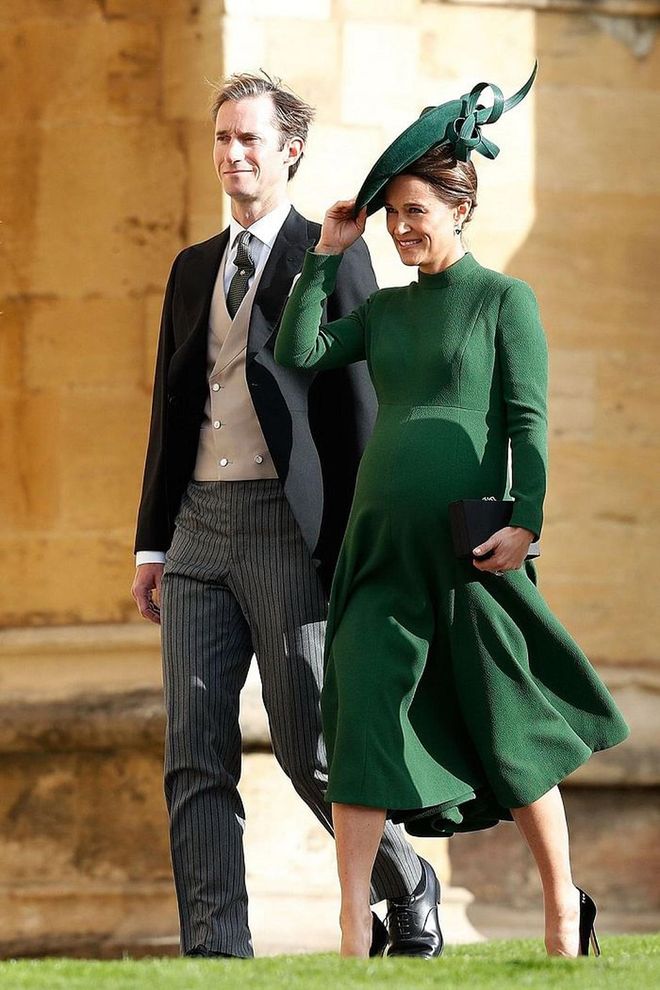 Expecting parents Pippa Middleton and James Matthews smiling as they walk into St. George's Chapel.