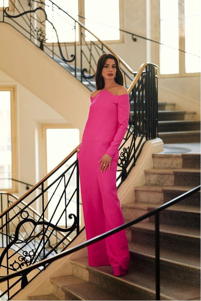 Anne Hathaway's Entirely Hot Pink Outfit Will Go Down in Cannes Fashion History