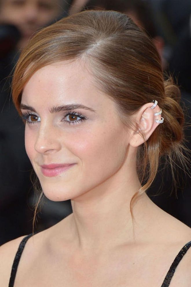This shiny bun is the perfect style for showing off some serious ear jewellery (she was promoting The Bling Ring, after all).