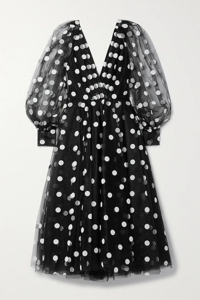 Polka-Dot Flocked Tulle Midi Dress, $5,951, Monique Lhuillier at Net-a-Porter
