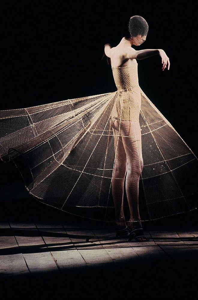 A Swarovski mesh hood and structured skirt from the designer's Spring 1999 collection. Photo: Swarovski  