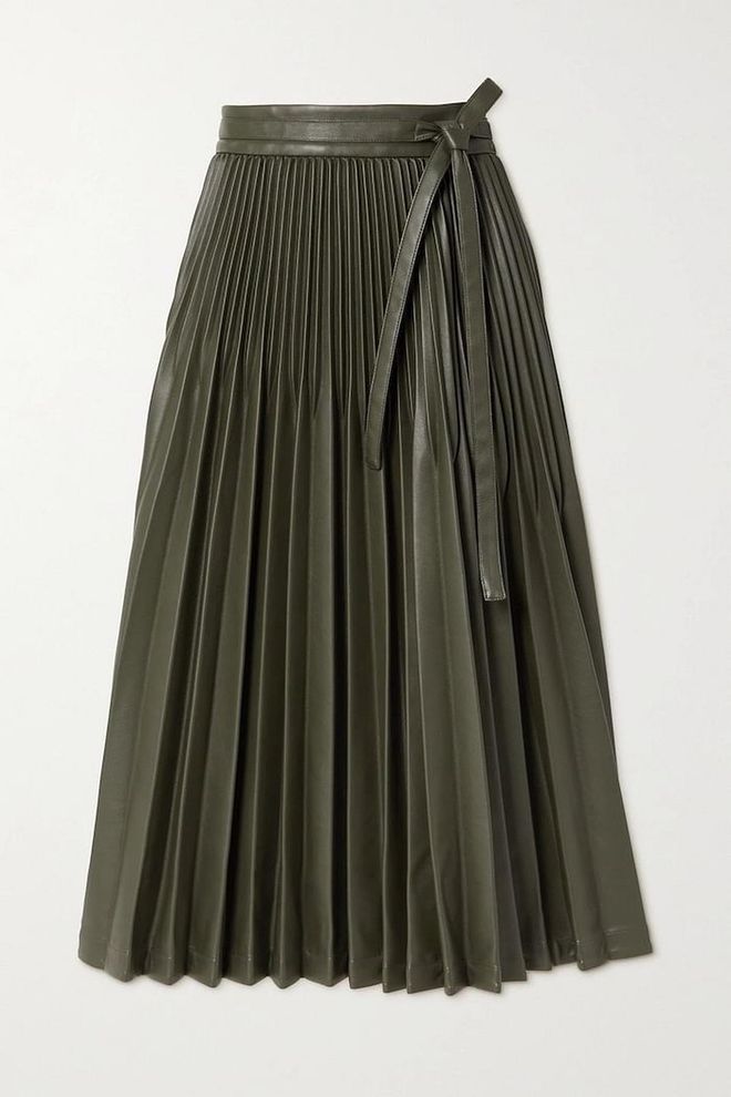 Belted Pleated Vegan Leather Midi Skirt ,$789, 3.1 Phillip Lim at Net-a-Porter
