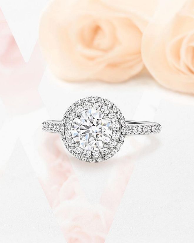 The One Double Halo Micropavé Diamond Engagement Ring in Platinum