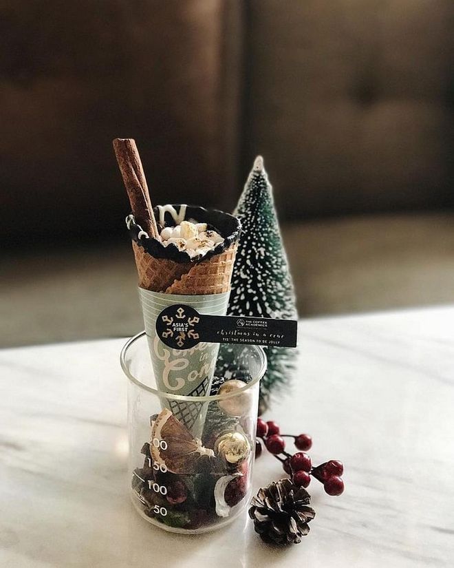 Head to The Coffee Academics for a seasonal twist on an Instagram favourite: Christmas in a Cone, and more tasty offerings including the Toasted S’mores Latte, served with biscuit bits and toasted marshmallows. Photo: Instagram