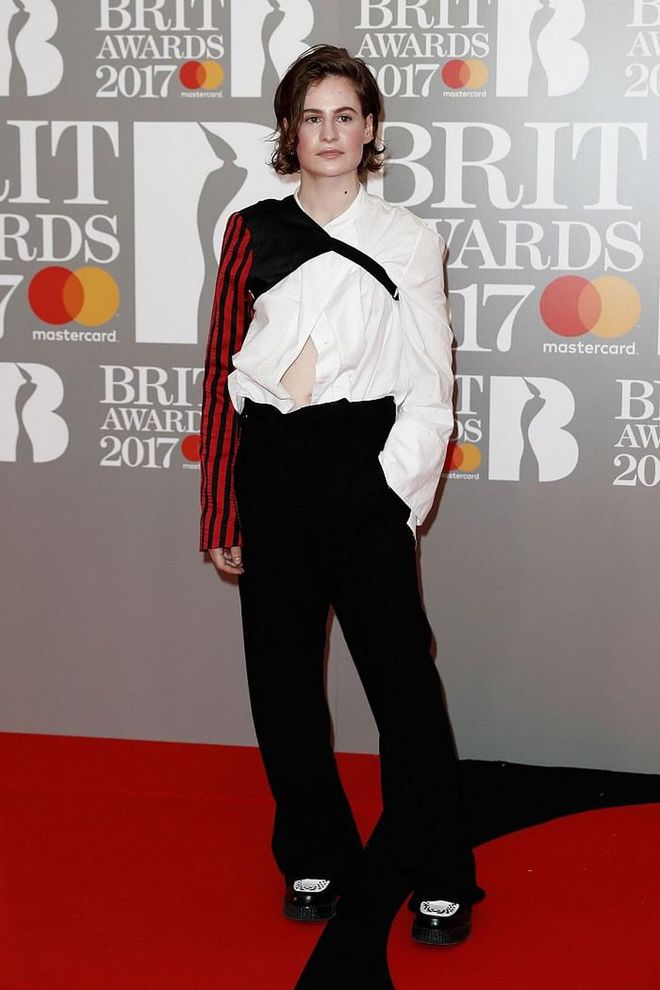 Heloise Letissier worked an androgynous look that tapped into this season's deconstructed tailoring trend. Photo: Getty