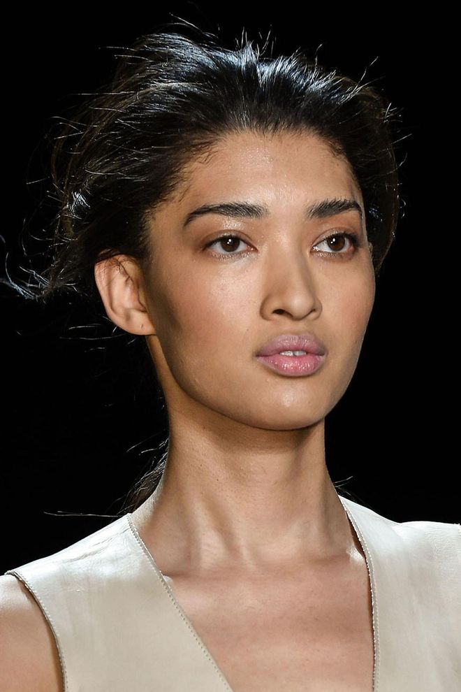 The skin had a dewy finish to it at Prabal Gurung and eyes were given a light gloss.