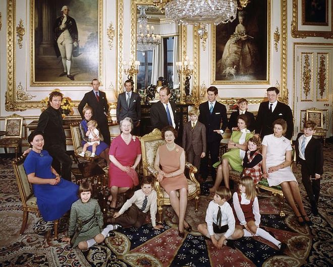 The royals take great candids, too, like this photo taken the day after Christmas in 1971 at Windsor Castle.

Back row, left to right: the Earl of Snowdon, the Duchess of Kent and Lord Nicholas Windsor, the Duke of Kent, Prince Michael of Kent, Prince Philip, Prince Charles, Prince Andrew, and Angus Ogilvy.

Middle row, left to right: Princess Margaret, The Queen, the Earl of St. Andrews, Princess Anne, Marina Ogilvy, Princess Alexandra, and James Ogilvy.

Front row (left to right) Lady Sarah Armstrong-Jones, Viscount Linley, Prince Edward, and Lady Helen Windsor.