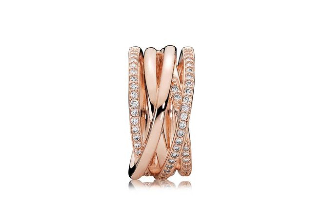 Entwined PANDORA Rose ring with cubic zirconia, $279