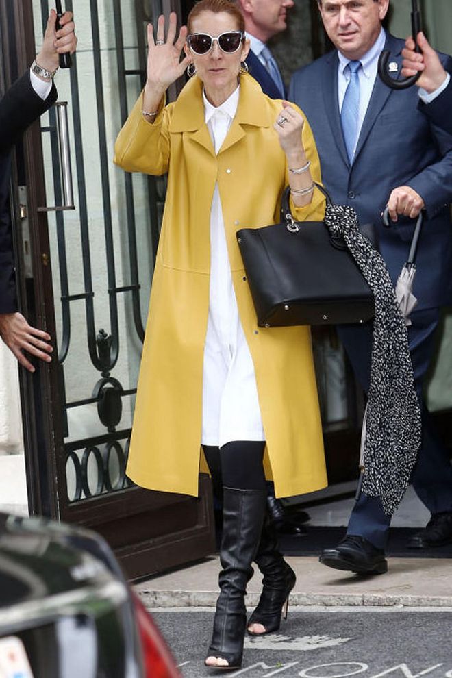 In a Jil Sander coat and Gianvito Rossi boots while walking the streets of Paris.
 Photo: Splash
