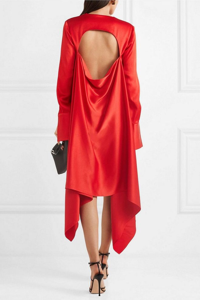 This satin midi dress with exposed back by Monse (around S$3,009 via Net-a-Porter) totally one-ups what Rachel wore, but references it perfectly with the cut-out. We love the elegant long sleeves, and how it swishes around the legs.