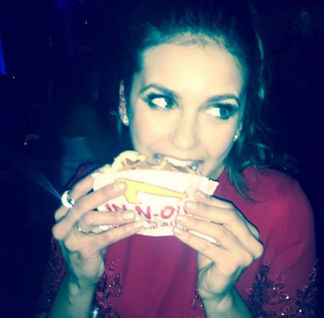 On the Vampire Diaries actress' list of things worth having to reapply lipstick: 1. A sexy make-out sesh. Tied for 1. This hamburger.
Photo: Instagram