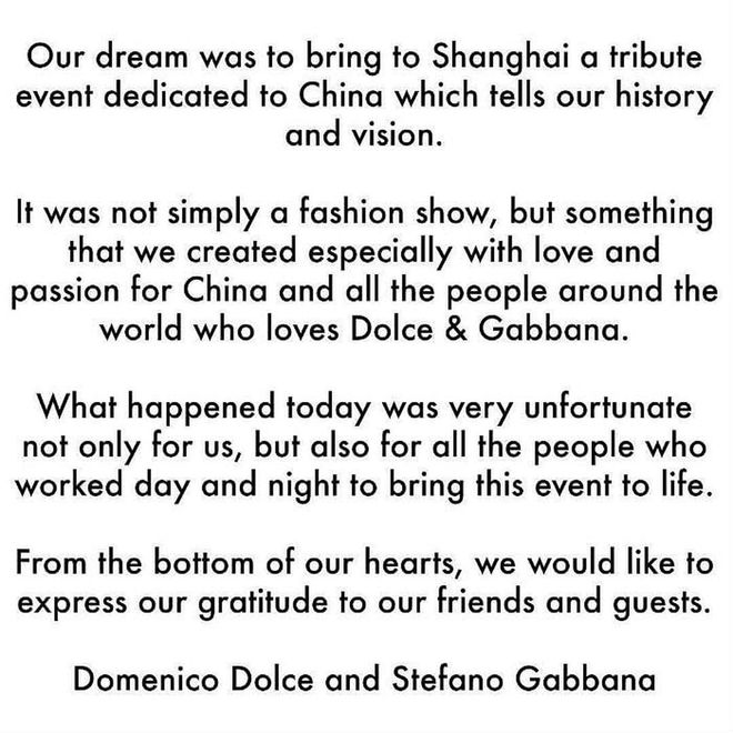 Dolce &amp; Gabbana found itself in hot water after controversy surrounding its planned (and later cancelled) Shanghai fashion show. Instagram account @DietPrada posted screenshots of an exchange between Stefano Gabbana and Michaela Phuong Thanh Tranova, which included a series of problematic, racial remarks from the designer. Gabbana then claimed that his Instagram was hacked, and that he wasn't responsible for the offensive content. Dolce &amp; Gabbana's official account also posted an apology, explaining that both accounts had been hacked. But after backlash spread online and high profile guests began pulling out of the scheduled Shanghai show, it was quickly cancelled.