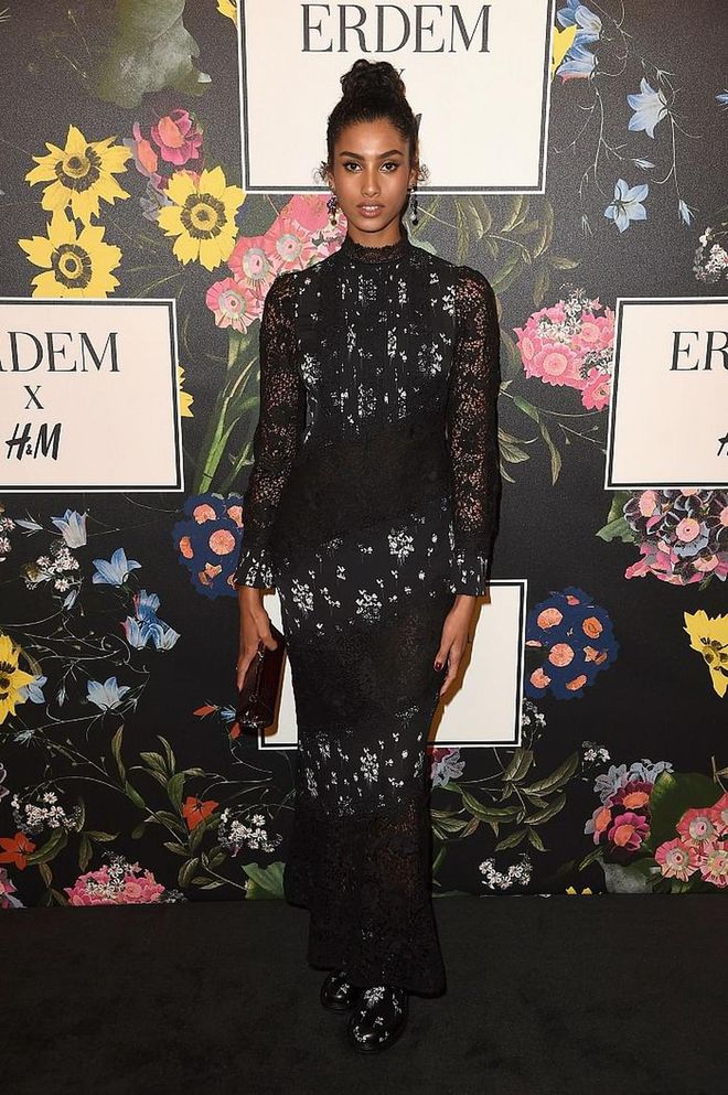 LOS ANGELES, CA - OCTOBER 18:  Imaan Hammam at H&amp;M x ERDEM Runway Show &amp; Party at The Ebell Club of Los Angeles on October 18, 2017 in Los Angeles, California.  (Photo by Kevin Winter/Getty Images)