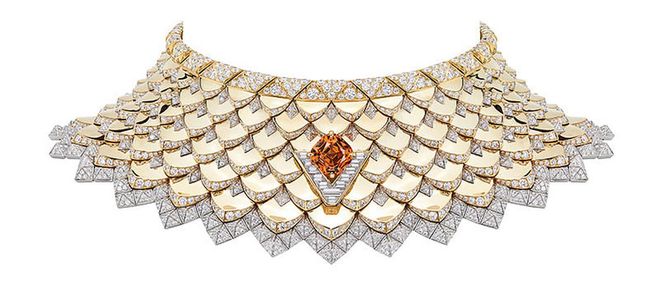Gold, platinum, Mandarin spessartite garnet and diamond Radiance necklace, Louis Vuitton.