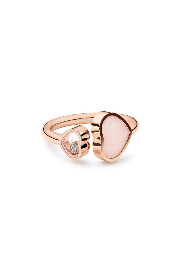 Ethical rose gold, diamond and pink﻿ opal Happy Hearts ring, ﻿ $3,300, Chopard