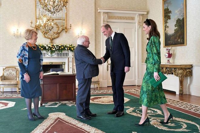 Kate and William are greeted by President Higgins and wife Sabina Coye.

Photo: Getty