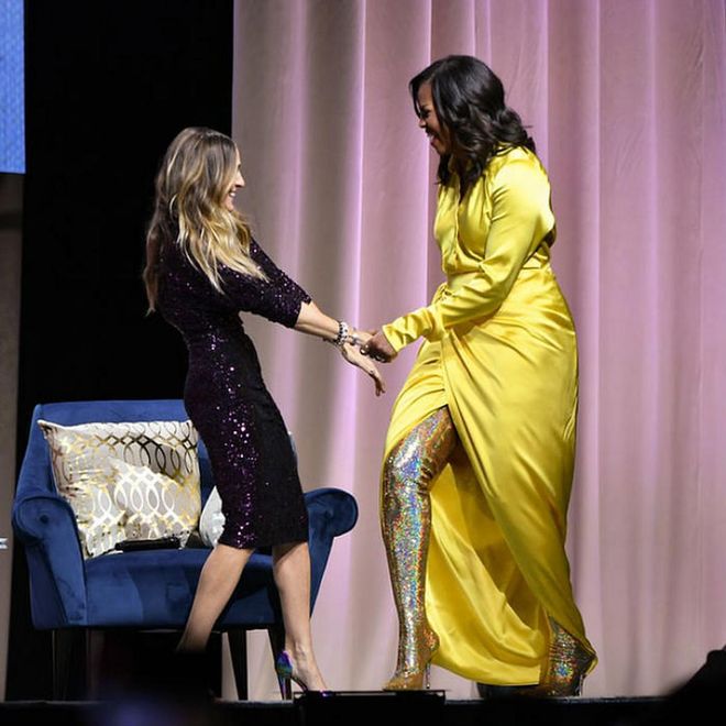 Michelle Obama in Balenciaga thigh-high knife boots
