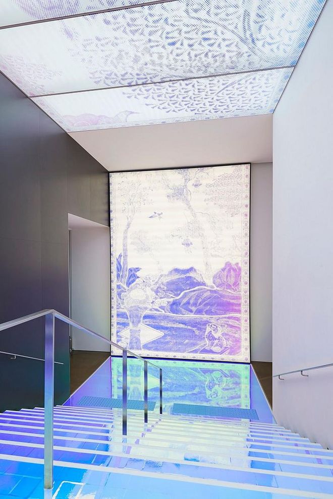 A giant lightbox inspired by the coromandel screens found in Coco Chanel's apartment greets visitors to the exhibition. Photo: Chanel