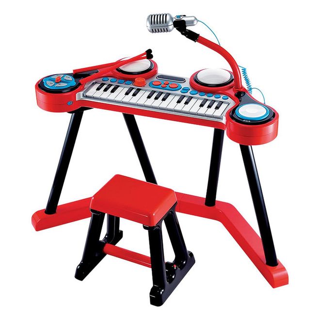 Great for stimulating the senses, the “follow me” light-up keys on the drum pad and keyboard teach children how 
to play along to the pre-recorded tunes, while the recording feature allows them to sing into the microphone and save their favourite tracks.