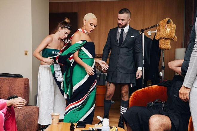 Getting dressed for Thom Browne. “I’m a farm boy from Missouri. I’ve always loved fashion, but I grew up in this really small town, and now I’m in Paris with all these big celebrities and crazy fashion designers. It’s very humbling, but it’s also a little mind-blowing every day.”