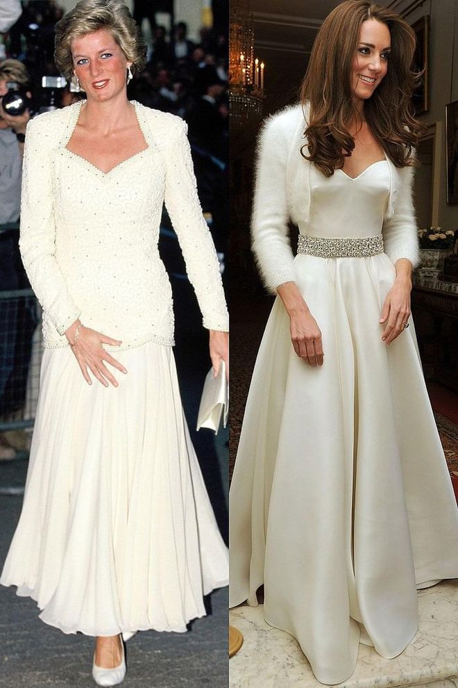 Diana in 1988; Kate leaving for Clarence House for the reception following her wedding in April 2011.