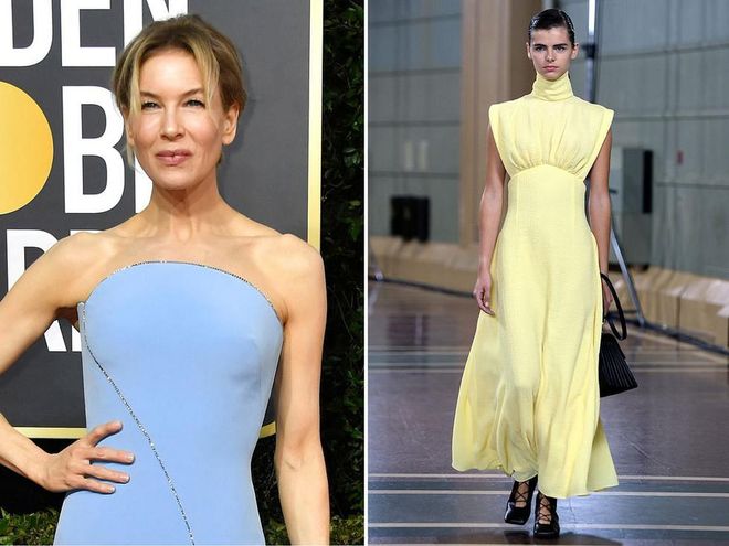 Renée Zellweger has proven her love for one-tone pastels this awards season. The star looked effortless in baby blue Armani for her return to the Golden Globes and was pretty in pink Prada for the recent Baftas. The actress, who is nominated for her lead role in Judy, could continue her colour streak and look ready for spring in this lovely yellow offering by Emilia Wickstead.