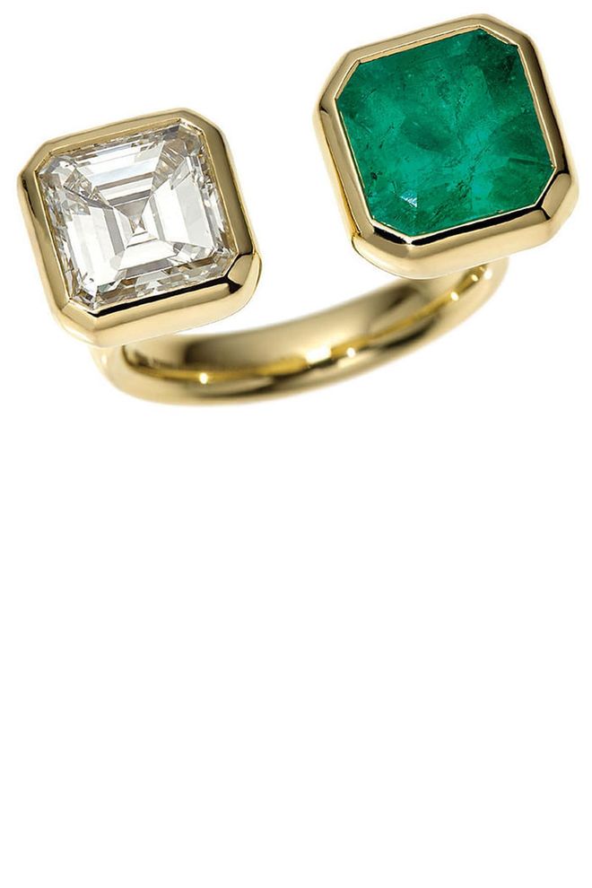 18k yellow gold Emerald and Diamond Open Ring, $55,650, Neiman Marcus Beverly Hills 310.550.5900.
