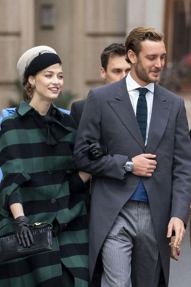 Beatrice Borromeo and husband Pierre Casiraghi walk arm in arm to the service.

Photo: Getty