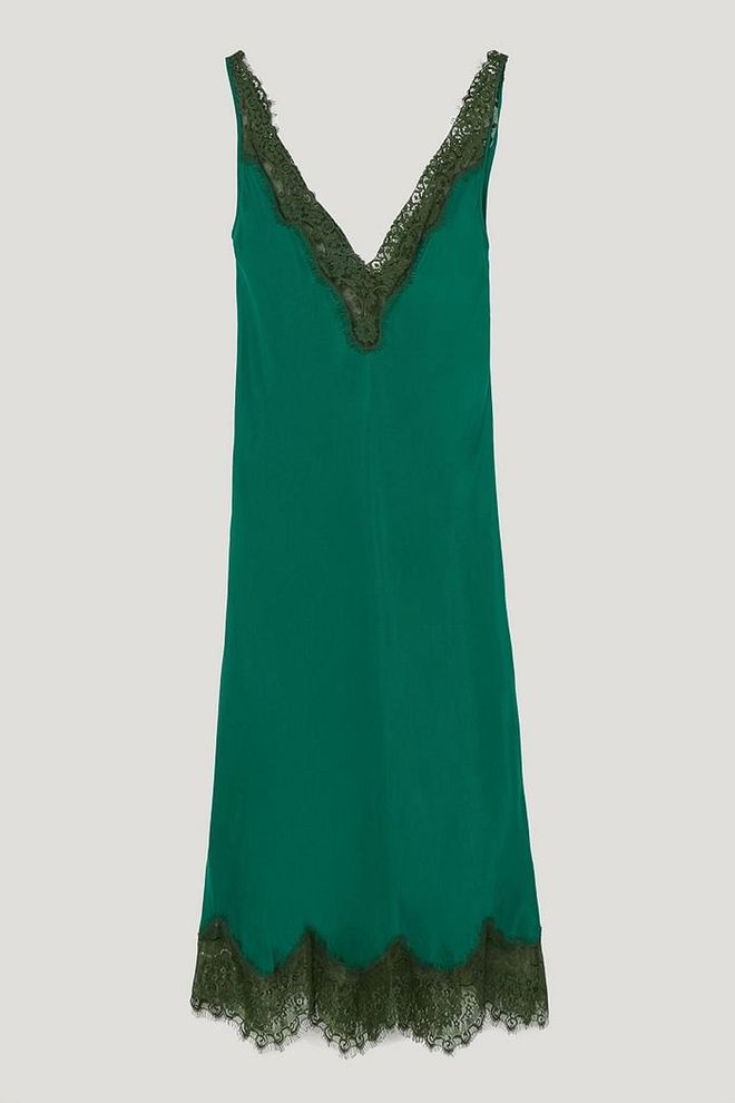 We're dreaming of wearing this silk emerald slip with nothing but a tan.