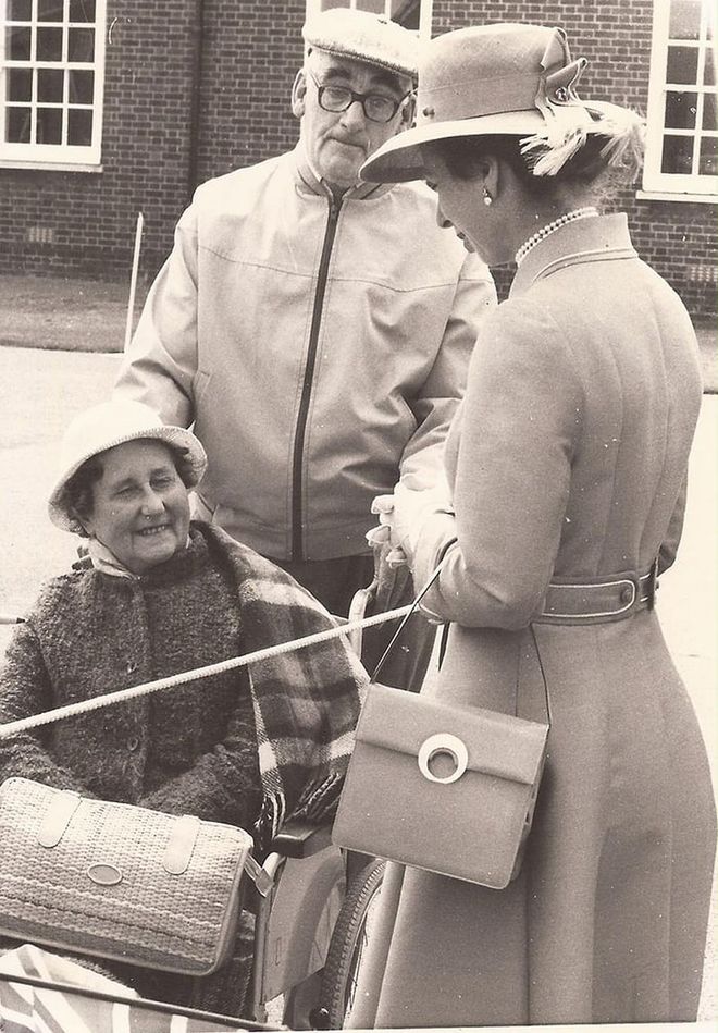 The Queen's daughter speaking to photographer Jean Matthews' parents at RAF Waddington in June 1977.