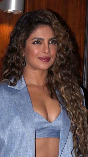 Priyanka Chopra Suits Up in a Blue Suede Bra and Matching Wide-Leg Trousers