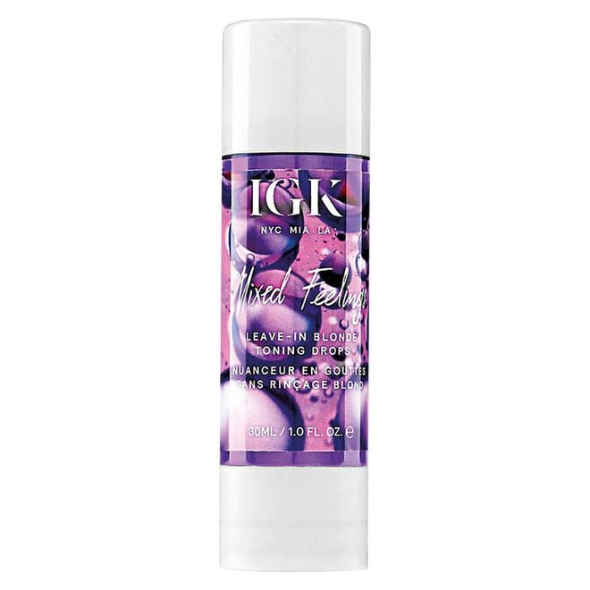This hair-toning concentrated formula can be mixed with any product in your haircare routine, from shampoo to cream styler, to banish brass. It's so easy, we have no mixed feelings about declaring this a winner.

Mixed Feelings Leave-In Blonde Toning Drops, $43, IGK