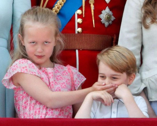 After their adorable antics at the Trooping the Colour ceremony, Prince George and his cousin Savannah Philips quickly become a hilarious duo that stole the show at every royal event they attended together. From Savannah savagely pushing George down a hill at a polo match, to their mimic trumpet playing and stifled giggles at Princess Eugenie's wedding, we can't get enough of these playful royal kids.
