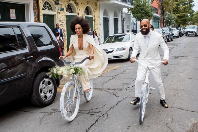 Solange Knowles biked to her wedding location with her husband Alan Ferguson in an unconventional caped Stephane Rolland couture!