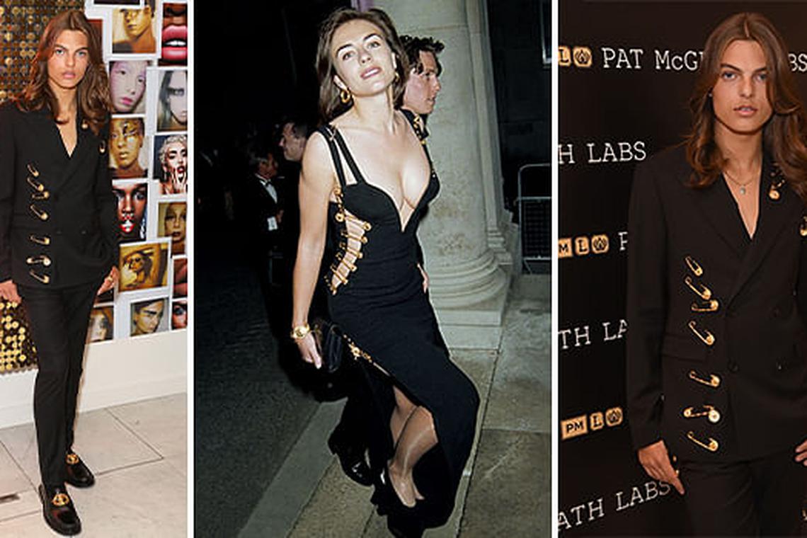 Elizabeth Hurley Recreates Famous Versace Pin Dress and Reveals