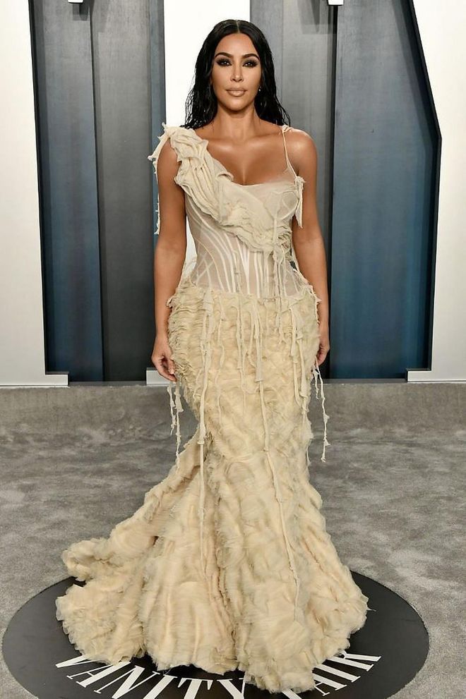 Reality star (and vintage obsessive) Kim Kardashian West outdid herself with her archive gown at the Vanity Fair after-party, wearing the Oyster gown from Alexander McQueen's spring/summer 2003 collection, of which only two exist (and the other is sitting in the Metropolitan Museum of Art). A Christmas gift from her husband Kanye West, the gown was a perfect choice for the big night.

Photo: Frazer Harrison / Getty