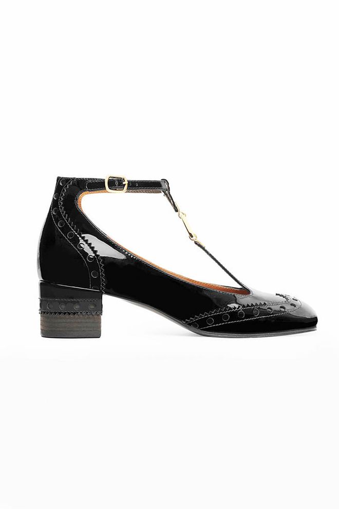 Chloe's retro-classic T-bar pumps have a pleasantly 1960s air to them - invest in a pair to add a polished appeal to any ensemble.
Patent pumps, £550, Chloe.