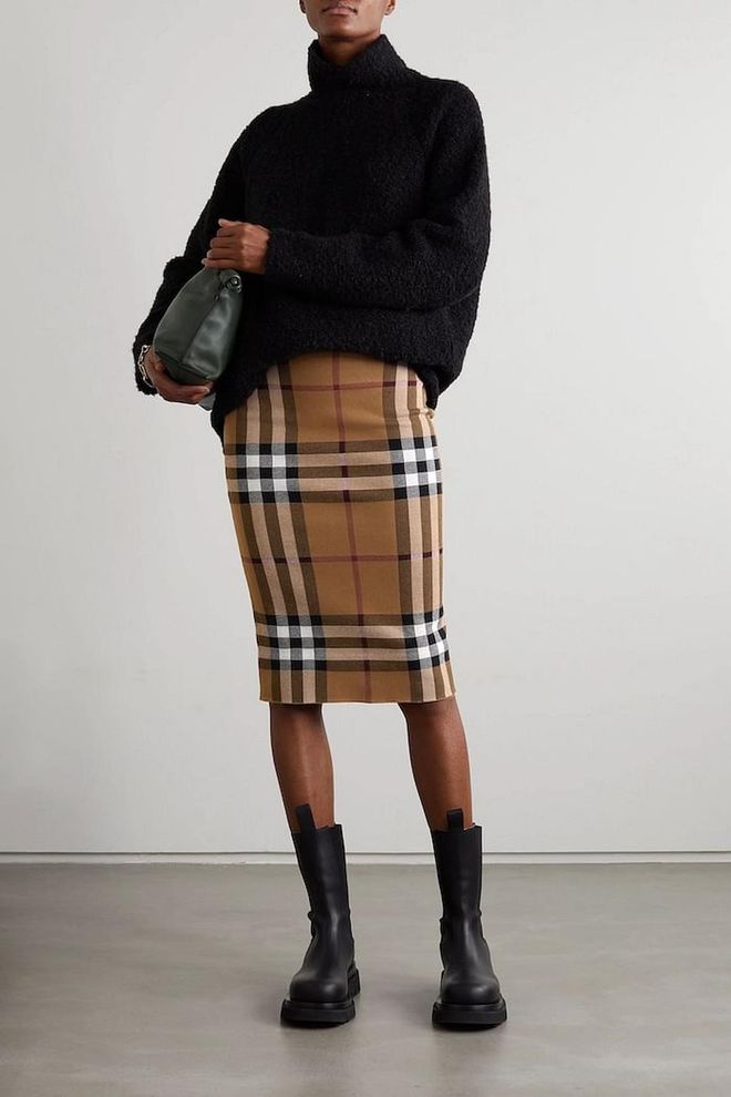 Checked jacquard-knit cotton-blend midi skirt , $902, Burberry at Net-a-Porter