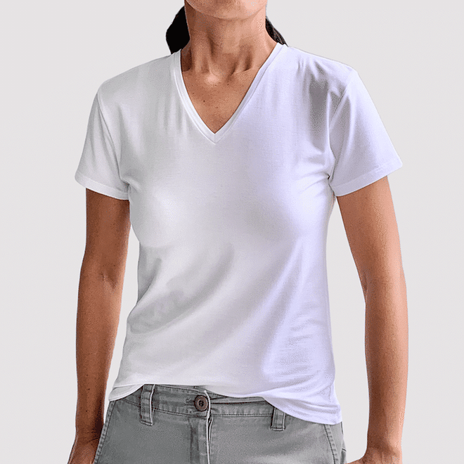  Women’s ESSENTIAL Bamboo Vee Neck T-shirt, $36.90, Eco Staples