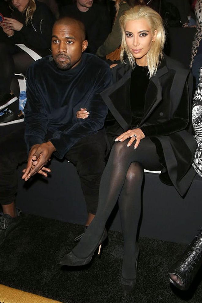 The couple sat front row at Balmain in black velvet Balmain looks. Photo: Getty