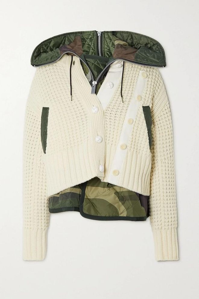 + KAWS Convertible Ribbed Wool-Blend And Quilted Shell Jacket, $2,745, Sacai at Net-a-Porter