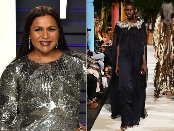Another presenter confirmed is comedy actress Mindy Kaling, who often favours navy hues and metallic tones, which is why we think this floaty, elegant number by Oscar de la Renta would be a fitting, and fashionable, choice.