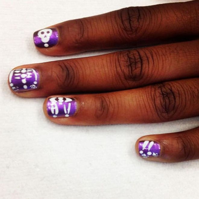 Purple makes skeletons more fashion, less physiology, says Miss Pop (@misspopnails). 