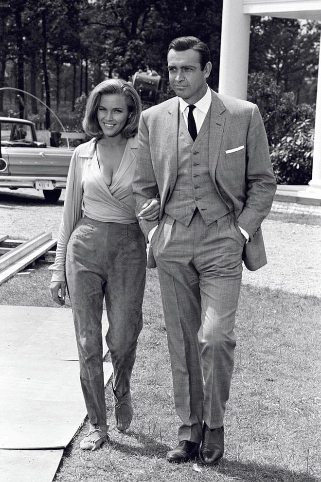 Sean Connery and Honor Blackman on the set of the James Bond film 'Goldfinger' in 1964. (Photo: Ron Burton/Getty Images)
