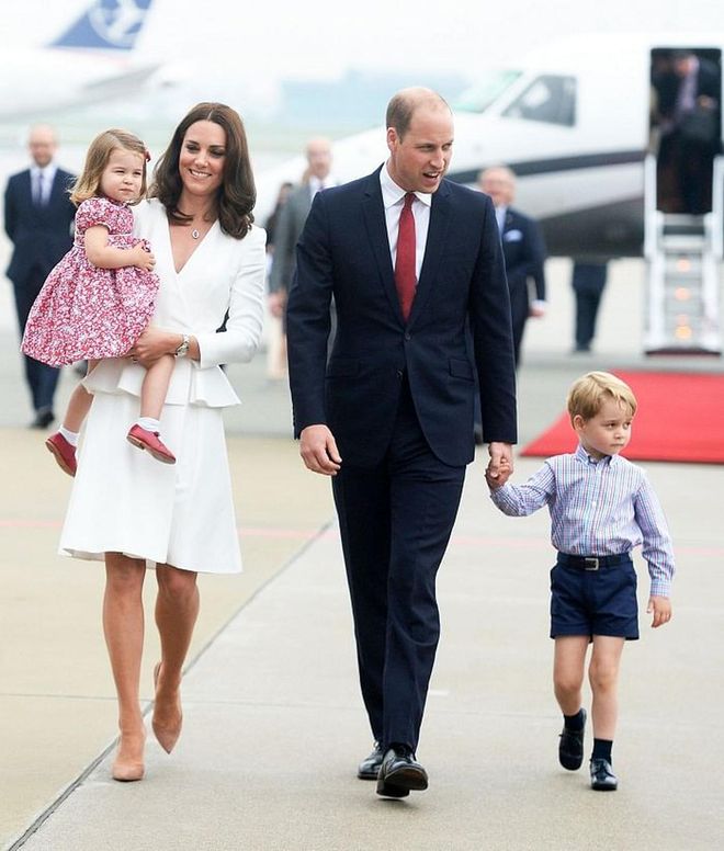 Arriving at the Warsaw airport during the royal tour of Poland and Germany. Photo: Getty 