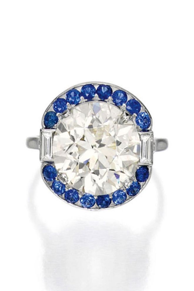 Platinum, Diamond and Sapphire Ring, Whitehouse Brothers
Estimate $80,000 — 120,000. Photo: Sotheby's