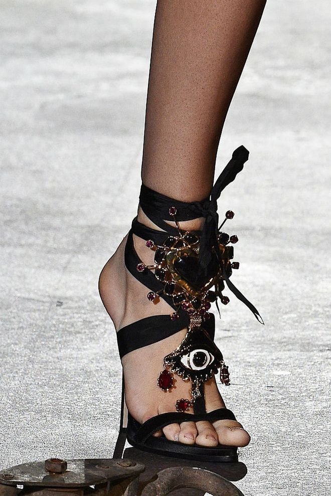 Seen in: Milan Fashion Week SS17 // "More is more" is obviously the order of the day when it comes to DSquared2. This sexy pair of stiletto sandals furnished with bejewelled embellishments is a fool-proof design to grab attention whether it's for day or night (Photo: Getty)